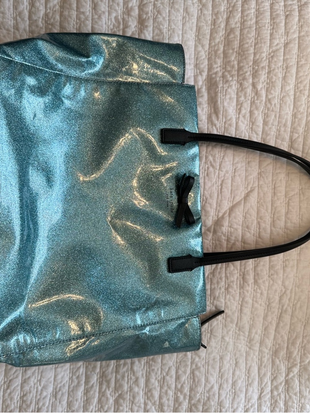 Kate Spade Sparkle Blue Tote Bag with Black Handles
